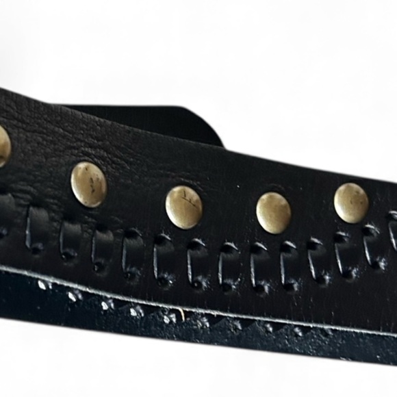 Linea Pelle Studded Black Leather Woven Belt Size XL 44”Length 1 7/8” Wide main image 10